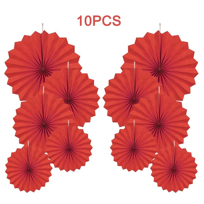 AimtoHome Party Hanging Paper Fans Decorations Set, Red Round Paper Fan Ceiling Party Decoration Suppiles,Set of 10 - Image 2